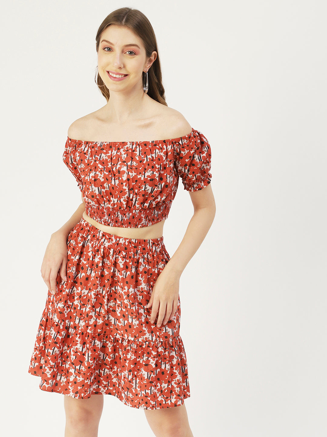 Moomaya Printed Summer Coord Set, 2 Pcs Set Crop Top with Palazzo Women  Clothing 